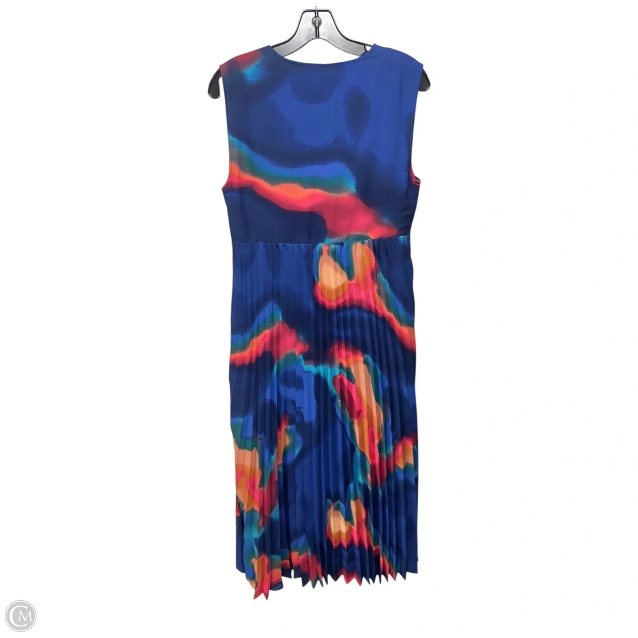 Abstract Print V-Neck Pleated Midi Dressed By Nicole Miller In Multi-colored. Size: 10