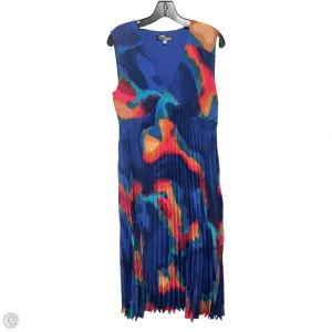 Abstract Print V-Neck Pleated Midi Dressed By Nicole Miller In Multi-colored. Size: 10